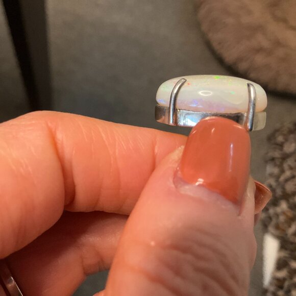 GIANT Opal and 925 sterling silver statement ring white with blue sparkles 6.25 - Picture 14 of 14